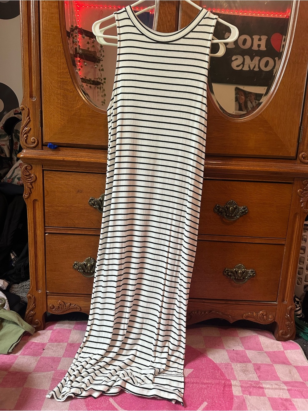 Cherish Black & White Ribbed Striped Tank Dress